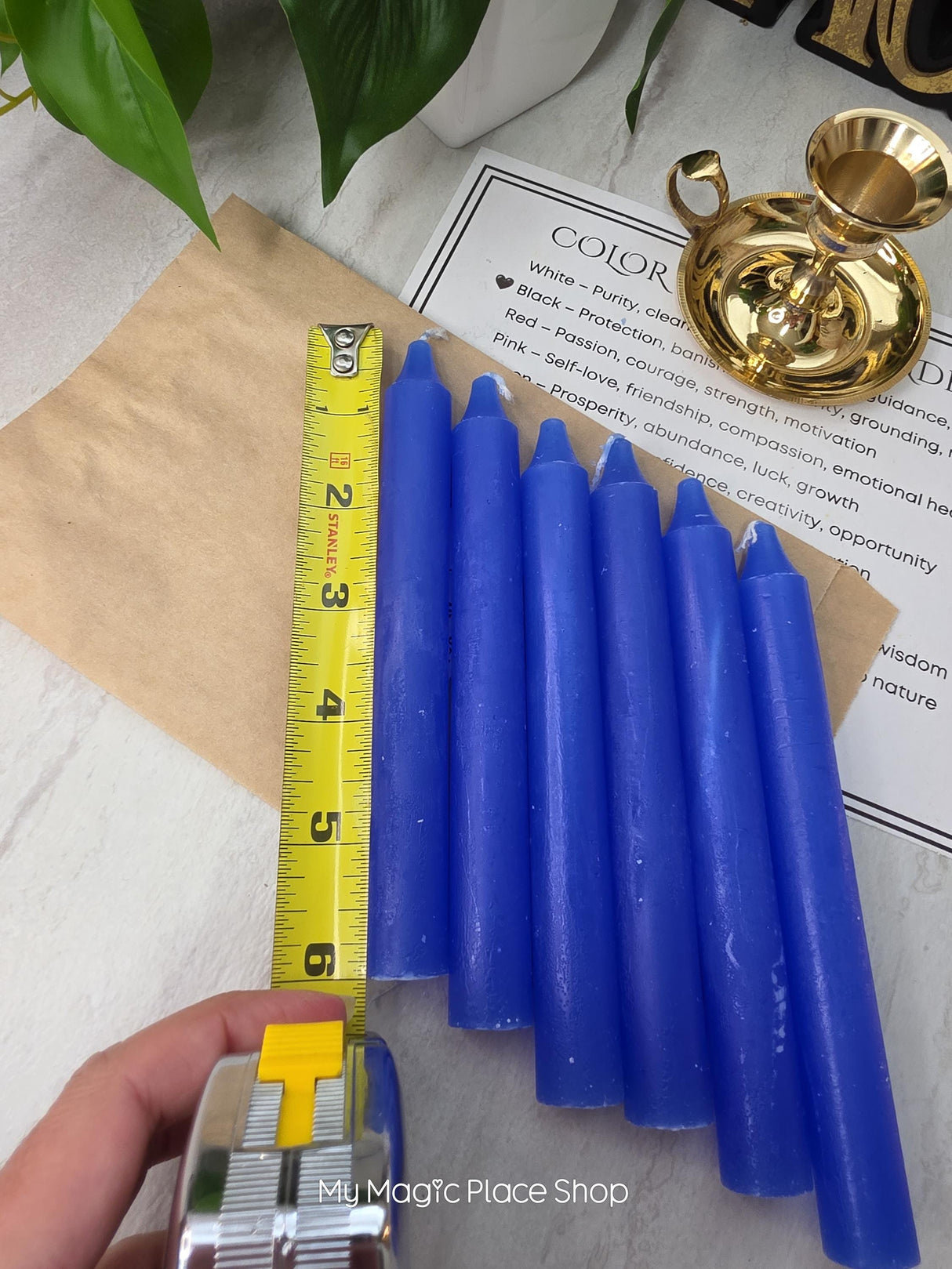 Blue Colored Taper Candles Set with Candle Holder, Color Guide, Altar Decor, Meditation Gift