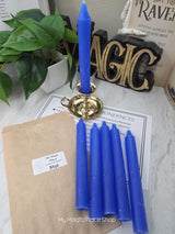 Blue Colored Taper Candles Set with Candle Holder, Color Guide, Altar Decor, Meditation Gift