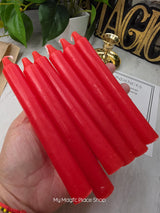 Red Colored Taper Candles Set with Candle Holder, Color Guide, Altar Decor, Meditation Gift