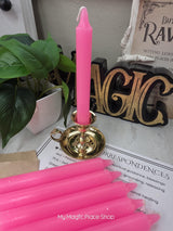 Pink Colored Taper Candles Set with Candle Holder, Color Guide, Altar Decor, Meditation Gift