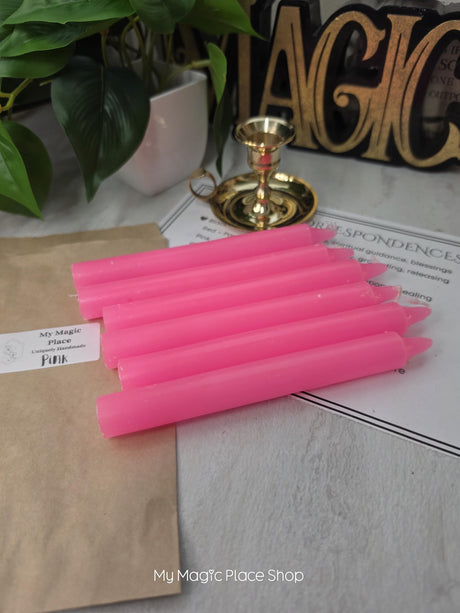 Pink Colored Taper Candles Set with Candle Holder, Color Guide, Altar Decor, Meditation Gift