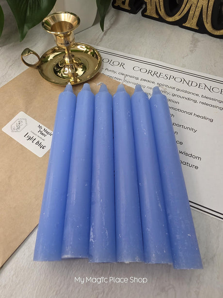 Light Blue Colored Taper Candles Set Candle Holder, Color Guide, Altar Decor, Meditation Gift