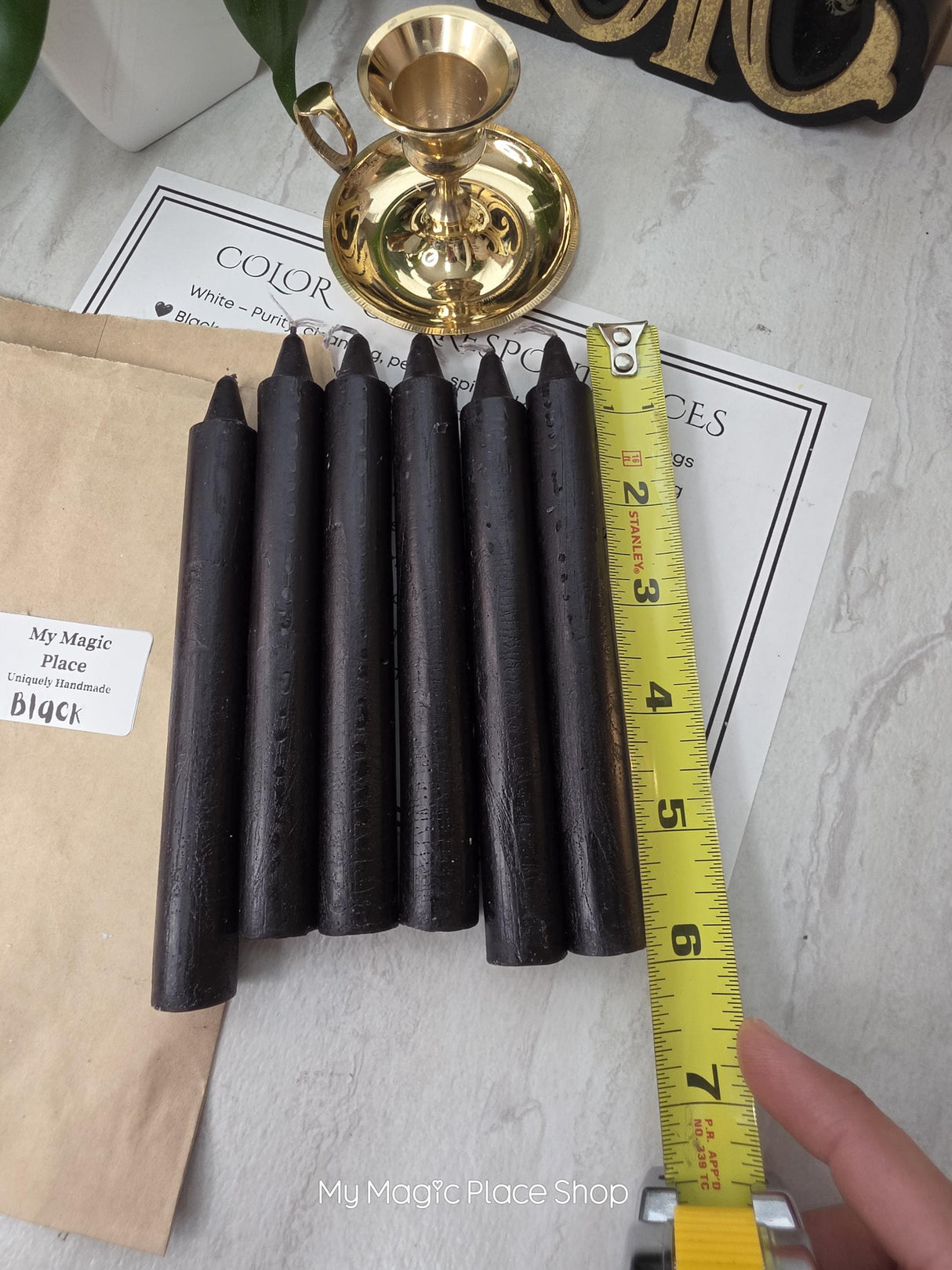 Black Colored Taper Candles Set with Candle Holder, Color Guide, Altar Decor, Meditation Gift