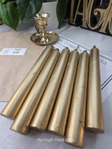 Gold Colored Taper Candles Set with Candle Holder, Color Guide, Altar Decor, Meditation Gift