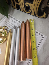 Mix Gold -Copper -Silver-Colored Taper Candles Set with Candle Holder, Color Guide,