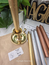 Mix Gold -Copper -Silver-Colored Taper Candles Set with Candle Holder, Color Guide,