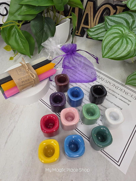 10 Colored Chime Candles Set, Custom Ritual Kit, Chime Holder, Altar Decor, Spiritual Gift