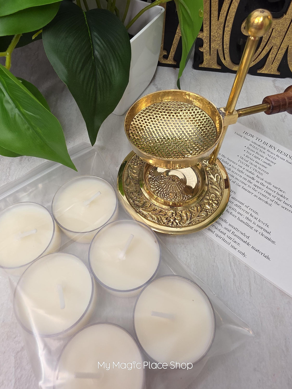 Adjustable Brass Candle Burner Kit | Includes 6 Handmade Soy Tea Lights & Instructions |Fragrance Set