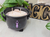 Rose Quartz Cauldron Candle | Handmade Soy Wax | Double Wick Decorative | Witchy Home Decor