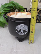 Tree of Life Cauldron Candle | Handmade Soy Wax | Double Wick Decorative | Cottagecore Home Decor