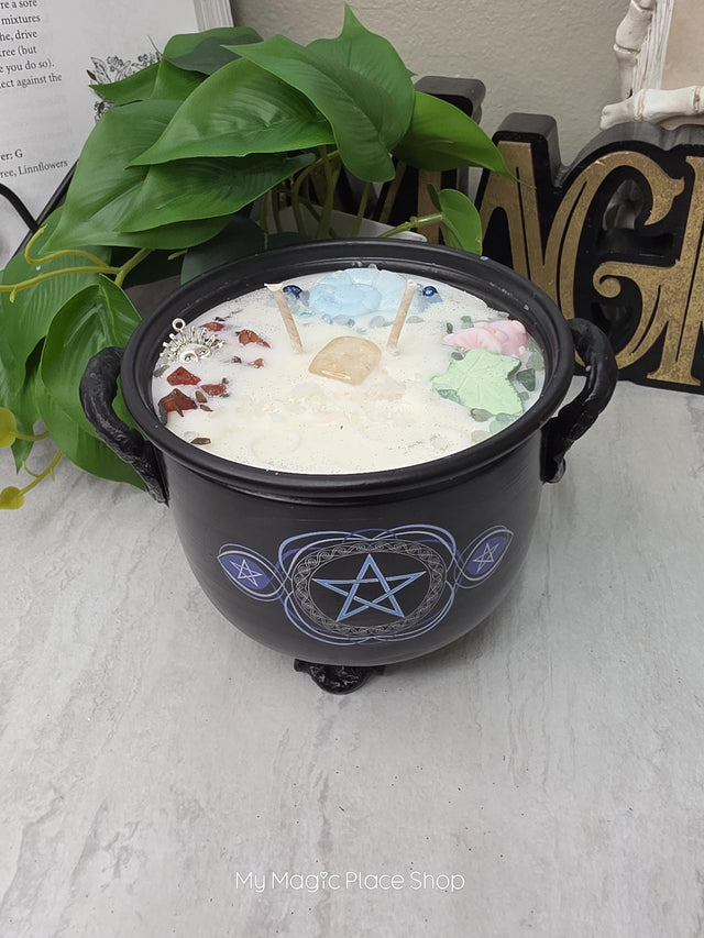 Five Elements Cauldron Candle | Handmade Soy Wax | Earth Air Fire Water Spirit |Pagan Altar