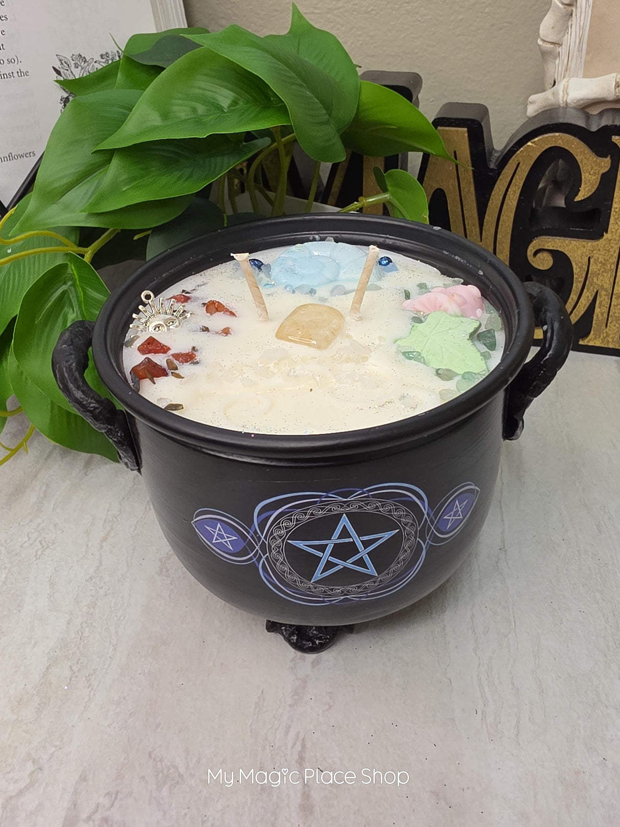 Five Elements Cauldron Candle | Handmade Soy Wax | Earth Air Fire Water Spirit |Pagan Altar