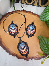 Oval Gothic Bat Pendant, Glass Cabochon Pendant, DIY Jewelry Charm, Gothic Craft Supply, Necklace Making Pendant, Quantity 1