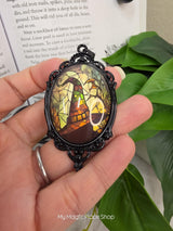 Oval Gothic Witch Hat Pendant, Glass Cabochon Pendant, DIY Jewelry Charm, Witchy Craft Supply, Necklace Making Pendant, Quantity 1