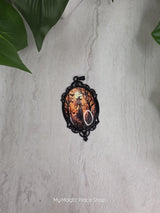 Oval Witch Glass Cabochon Pendant, Gothic DIY Jewelry Charm, Necklace Making Supply