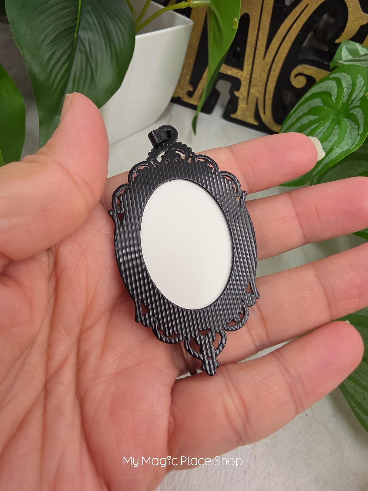 Oval Witch Glass Cabochon Pendant, Gothic DIY Jewelry Charm, Necklace Making Supply