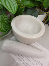 Marble Mortar and Pestle Kit with Dried Herbs, Botanical Preparation Guide