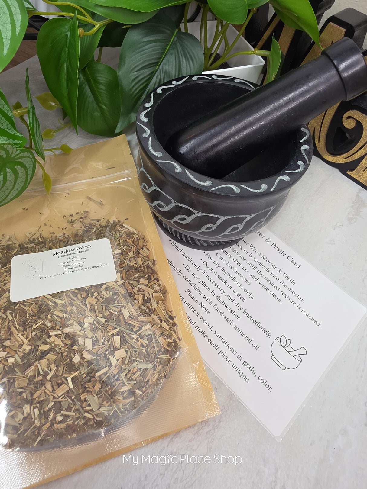 Celtic Soapstone Mortar and Pestle Kit | Herb of Choice Included | Witchcraft | Herbal Altar Tool