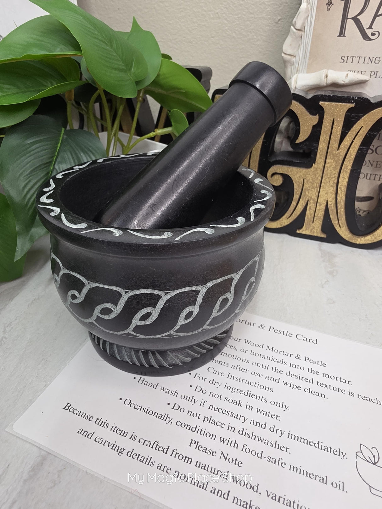Celtic Soapstone Mortar and Pestle Kit | Herb of Choice Included | Witchcraft | Herbal Altar Tool