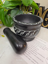 Celtic Soapstone Mortar and Pestle Kit | Herb of Choice Included | Witchcraft | Herbal Altar Tool