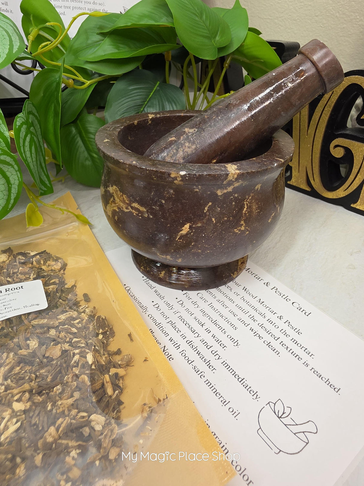 Natural Soapstone Mortar and Pestle Kit | Herb of Choice Included | Witchcraft | Herbal Altar Tool