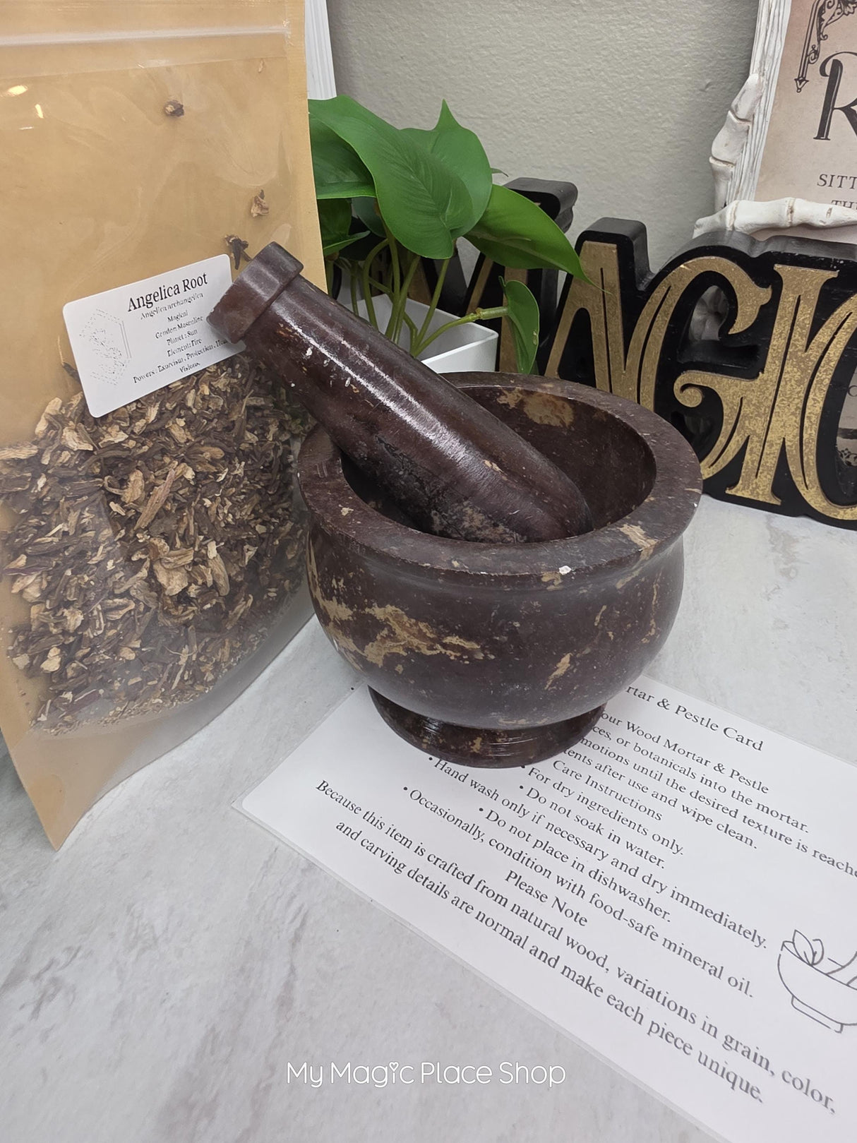 Natural Soapstone Mortar and Pestle Kit | Herb of Choice Included | Witchcraft | Herbal Altar Tool