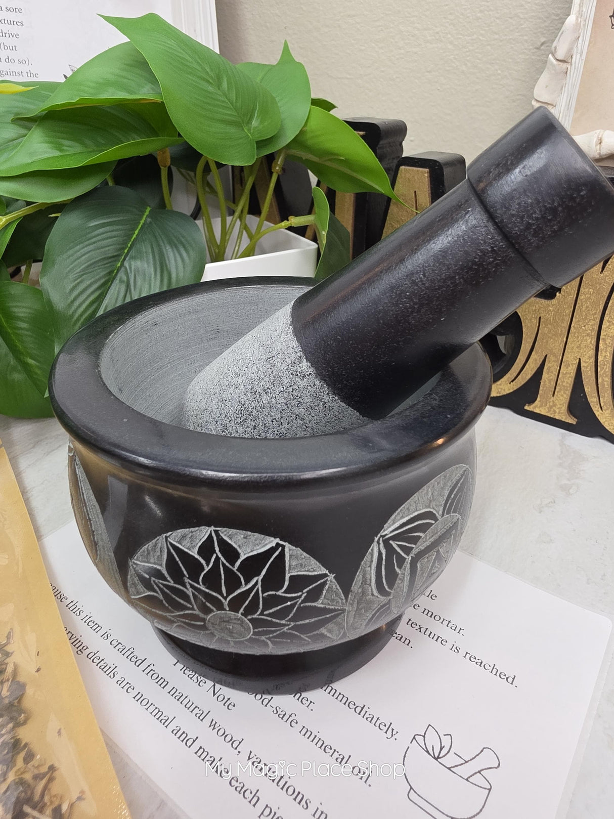 Seven Chakras Soapstone Mortar and Pestle Kit | Herb of Choice Included | Witchcraft | Herbal Altar Tool