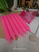 Pink 6 Inch Taper Candle Kit, Candles with Crystal & Color Correspondence Guide, Ritual Candle Set, Spiritual Gift