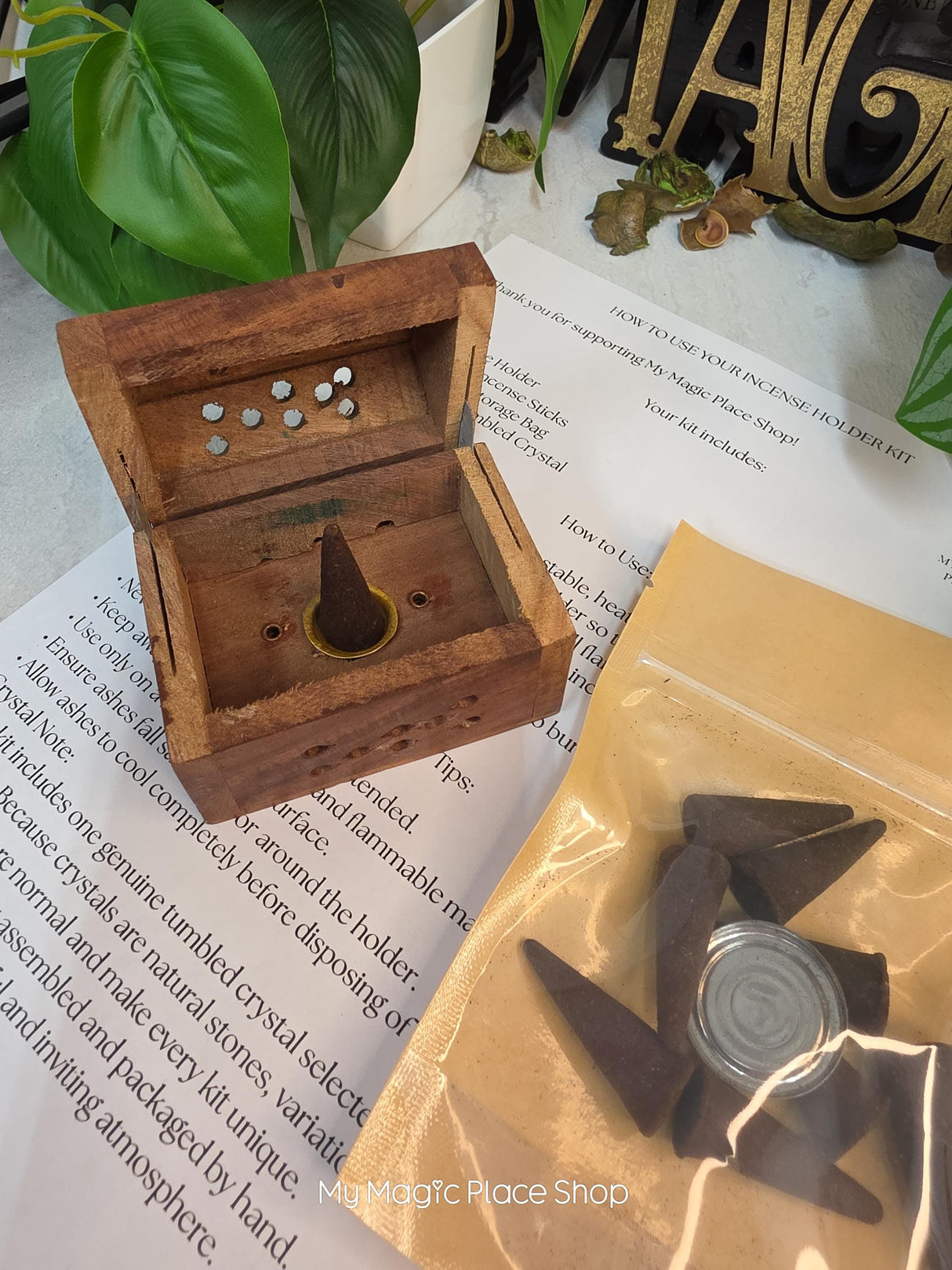 Wooden Incense Cone Burner Box Gift Set, Incense Kit with Scent Choice, Decorative Incense Holder, Meditation Gift, Home Fragrance