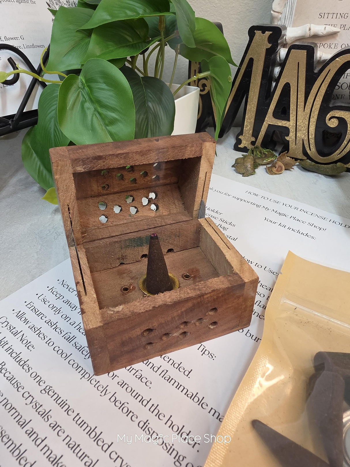 Wooden Incense Cone Burner Box Gift Set, Incense Kit with Scent Choice, Decorative Incense Holder, Meditation Gift, Home Fragrance