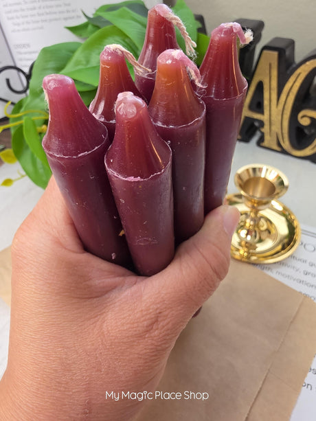 Brown Colored Taper Candles Set with Candle Holder, Color Guide, Altar Decor, Meditation Gift