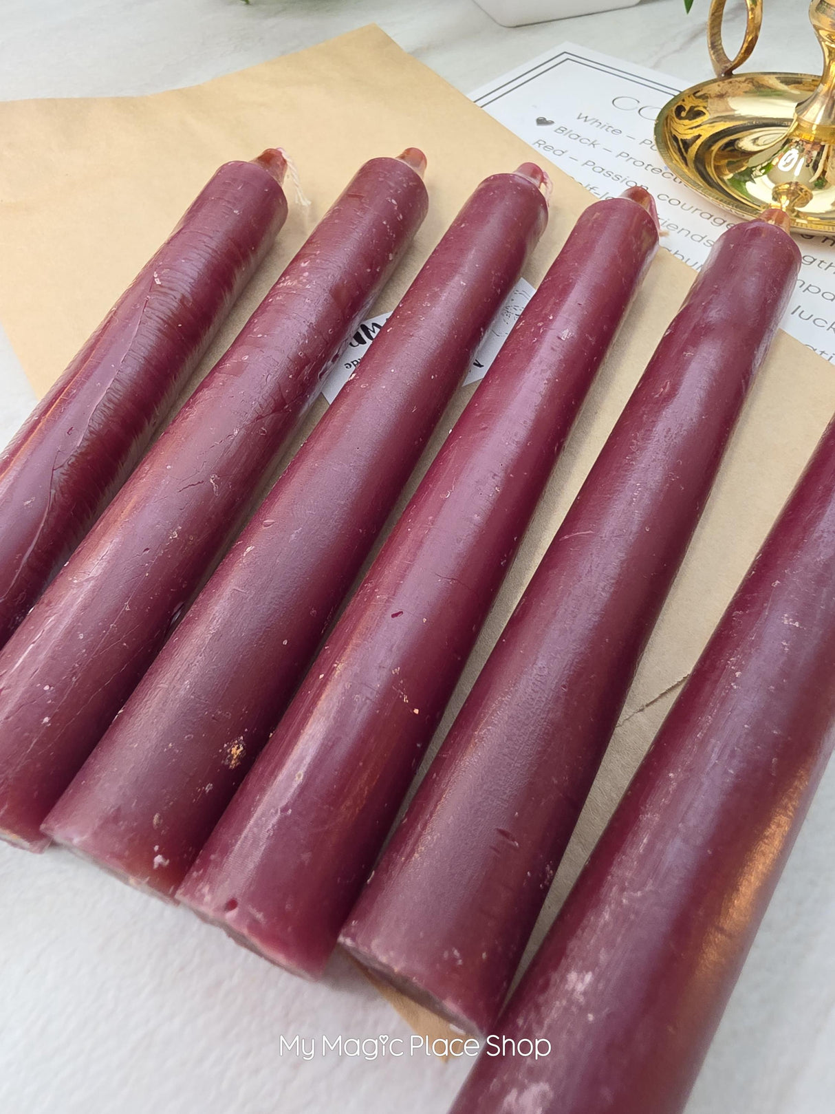 Brown Colored Taper Candles Set with Candle Holder, Color Guide, Altar Decor, Meditation Gift
