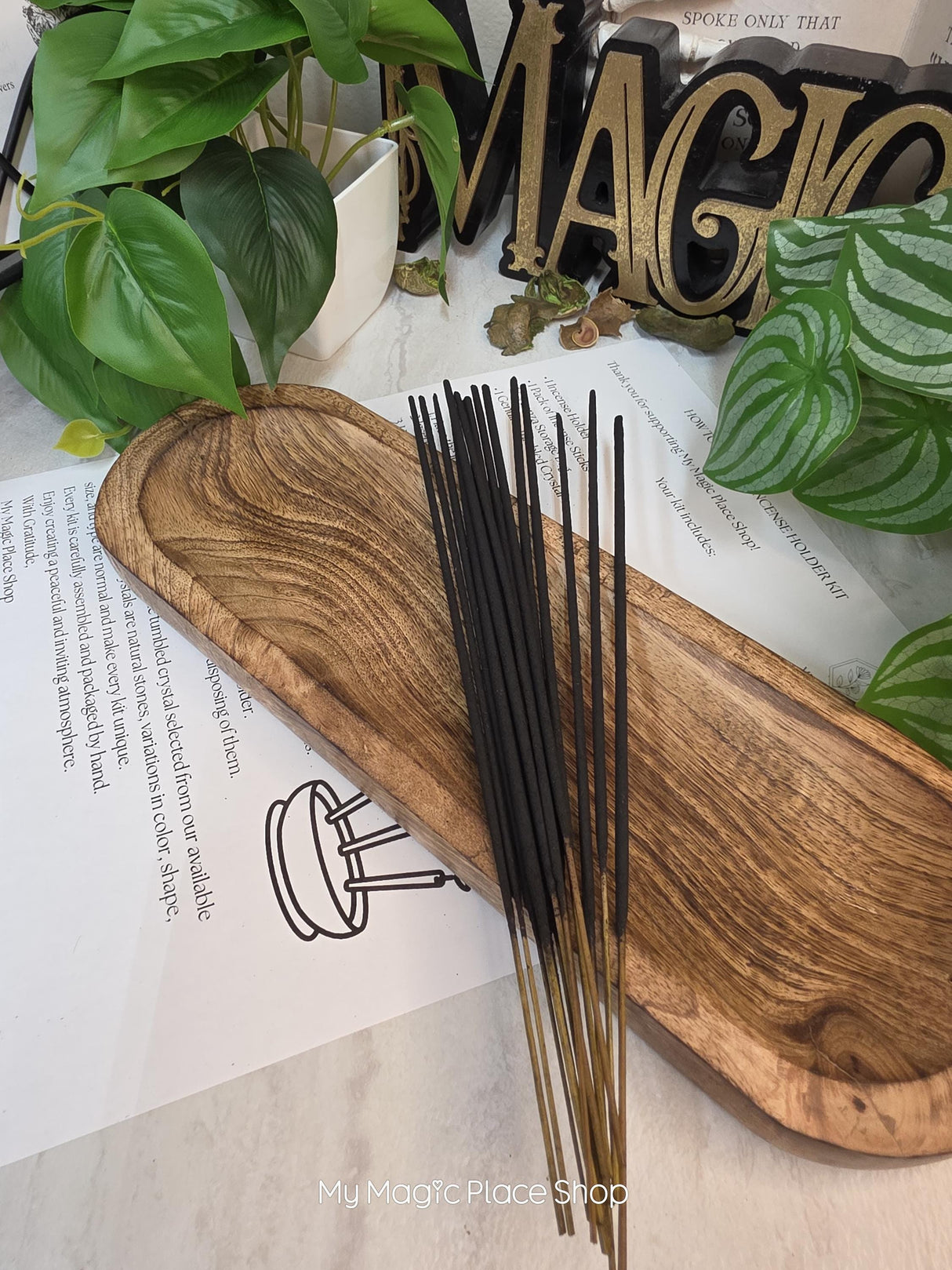 Wooden Canoe Incense Holder Kit, Incense Burner with 20 Incense Sticks, Choose Your Scent, Long Ash Catcher Tray, Meditation Gift Set
