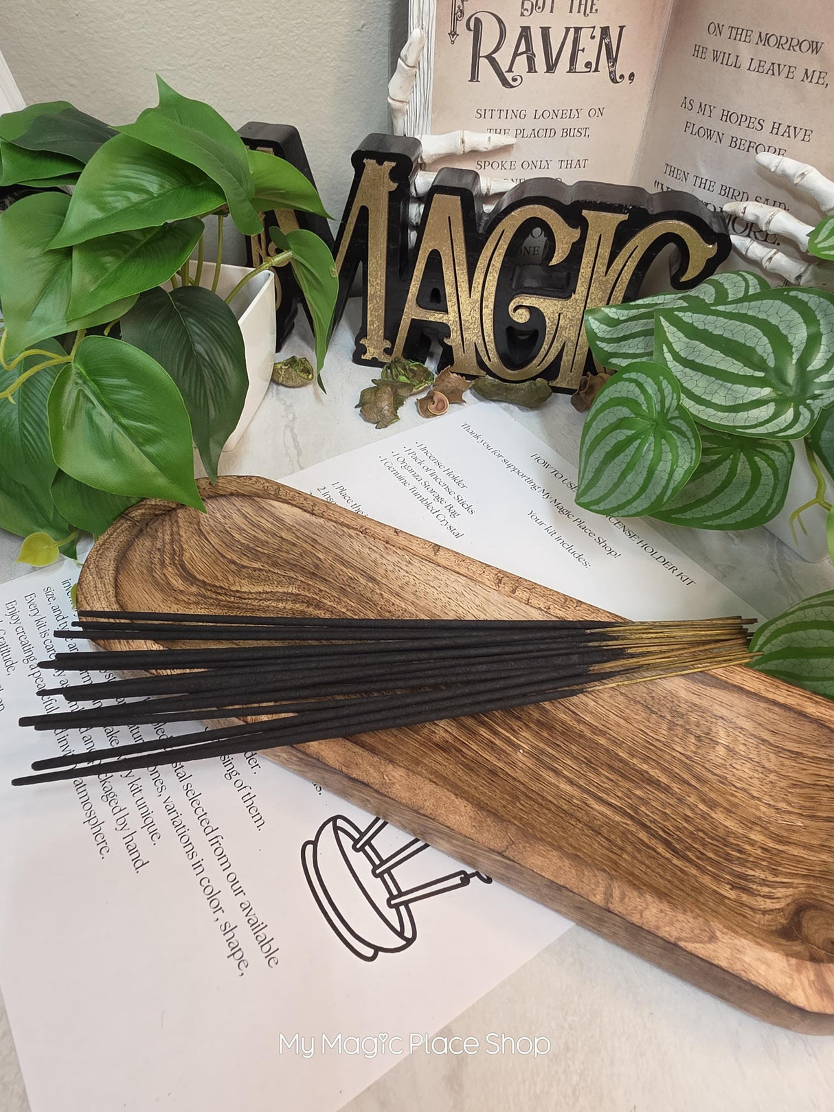 Wooden Canoe Incense Holder Kit, Incense Burner with 20 Incense Sticks, Choose Your Scent, Long Ash Catcher Tray, Meditation Gift Set
