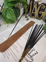Celestial Moon Wooden Incense Holder Kit, Choose White Moon or Gold Moon Design, Includes 20 Incense Sticks & Guide, Long Ash Catcher Burner
