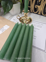 Green Colored Taper Candles Set with Candle Holder, Color Guide, Altar Decor, Meditation Gift