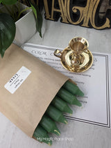 Green Colored Taper Candles Set with Candle Holder, Color Guide, Altar Decor, Meditation Gift
