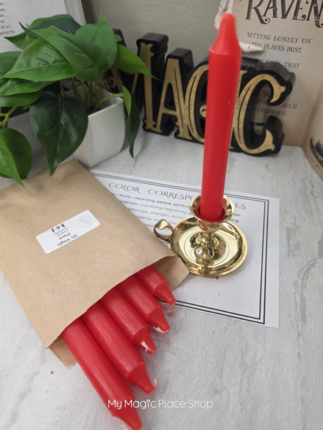 Red Colored Taper Candles Set with Candle Holder, Color Guide, Altar Decor, Meditation Gift