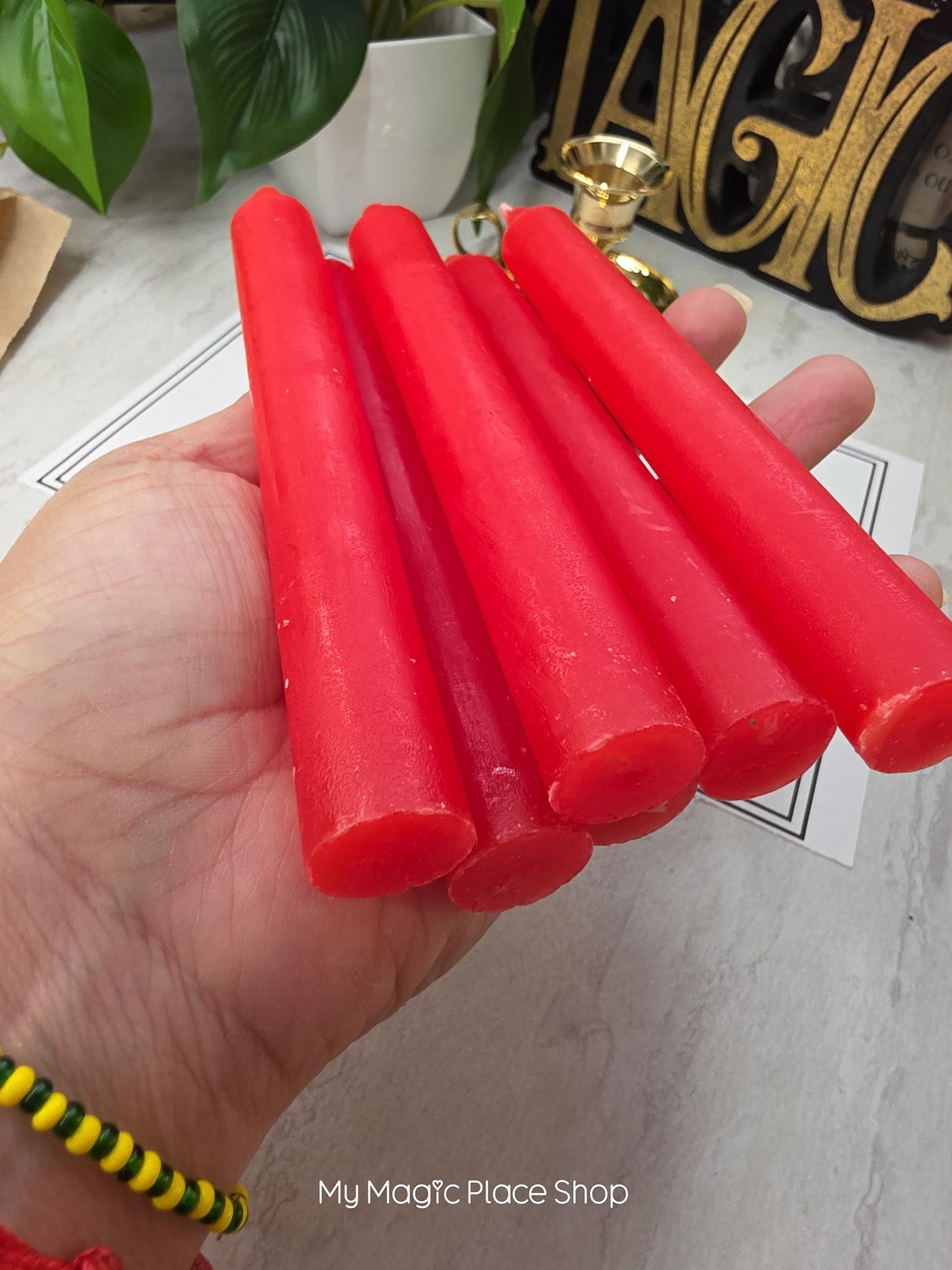 Red Colored Taper Candles Set with Candle Holder, Color Guide, Altar Decor, Meditation Gift