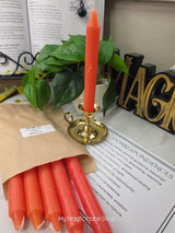 Orange Colored Taper Candles Set with Candle Holder, Color Guide, Altar Decor, Meditation Gift