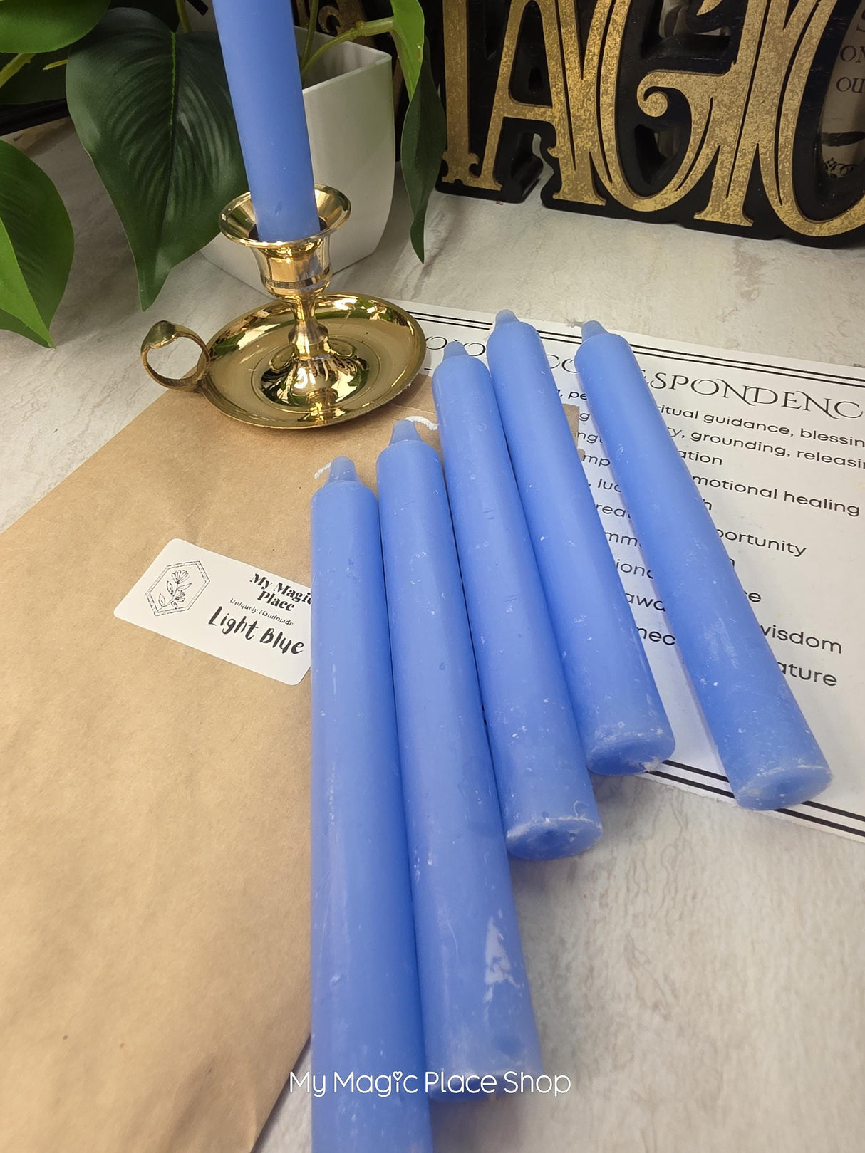 Light Blue Colored Taper Candles Set Candle Holder, Color Guide, Altar Decor, Meditation Gift