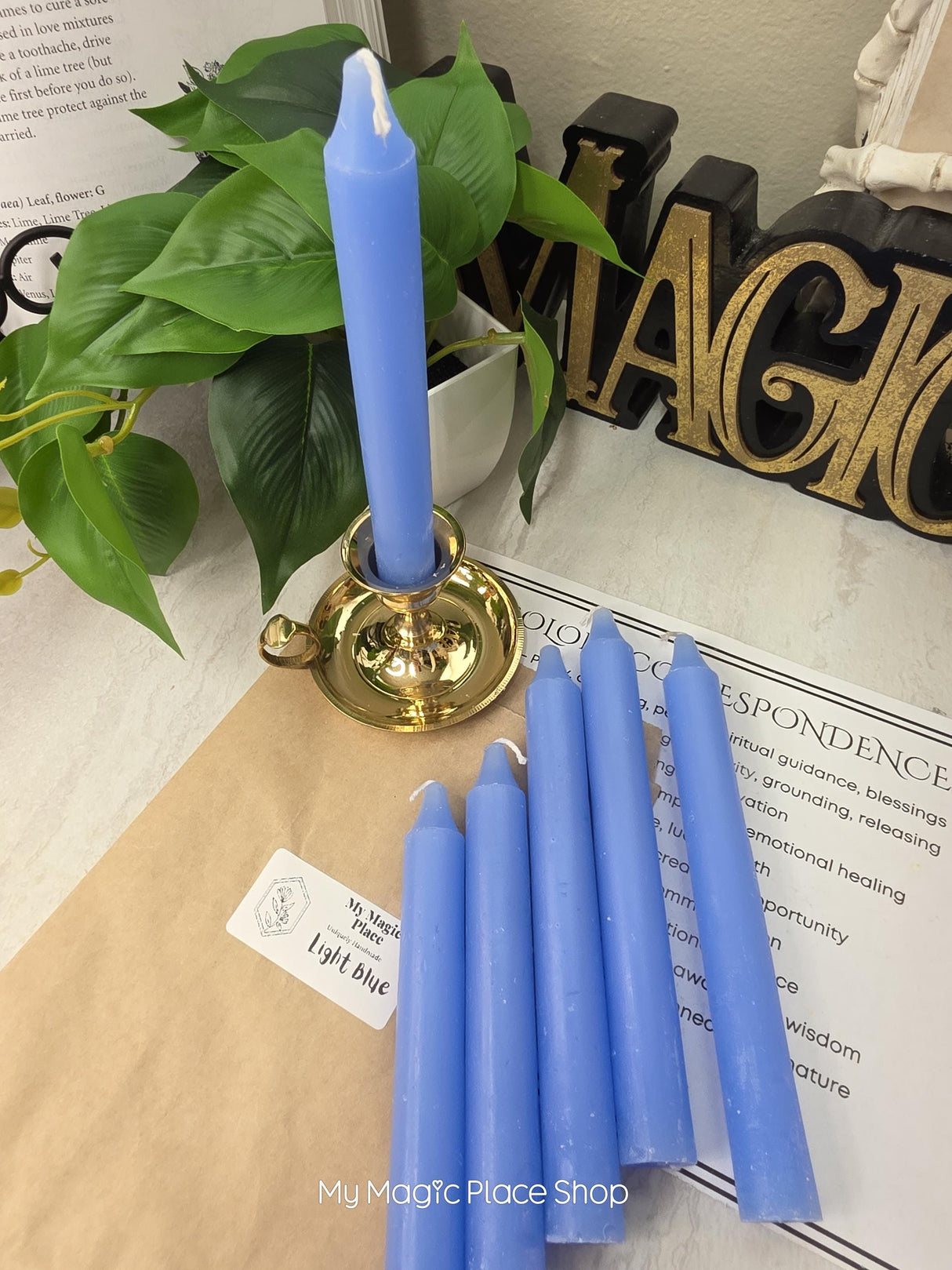 Light Blue Colored Taper Candles Set Candle Holder, Color Guide, Altar Decor, Meditation Gift