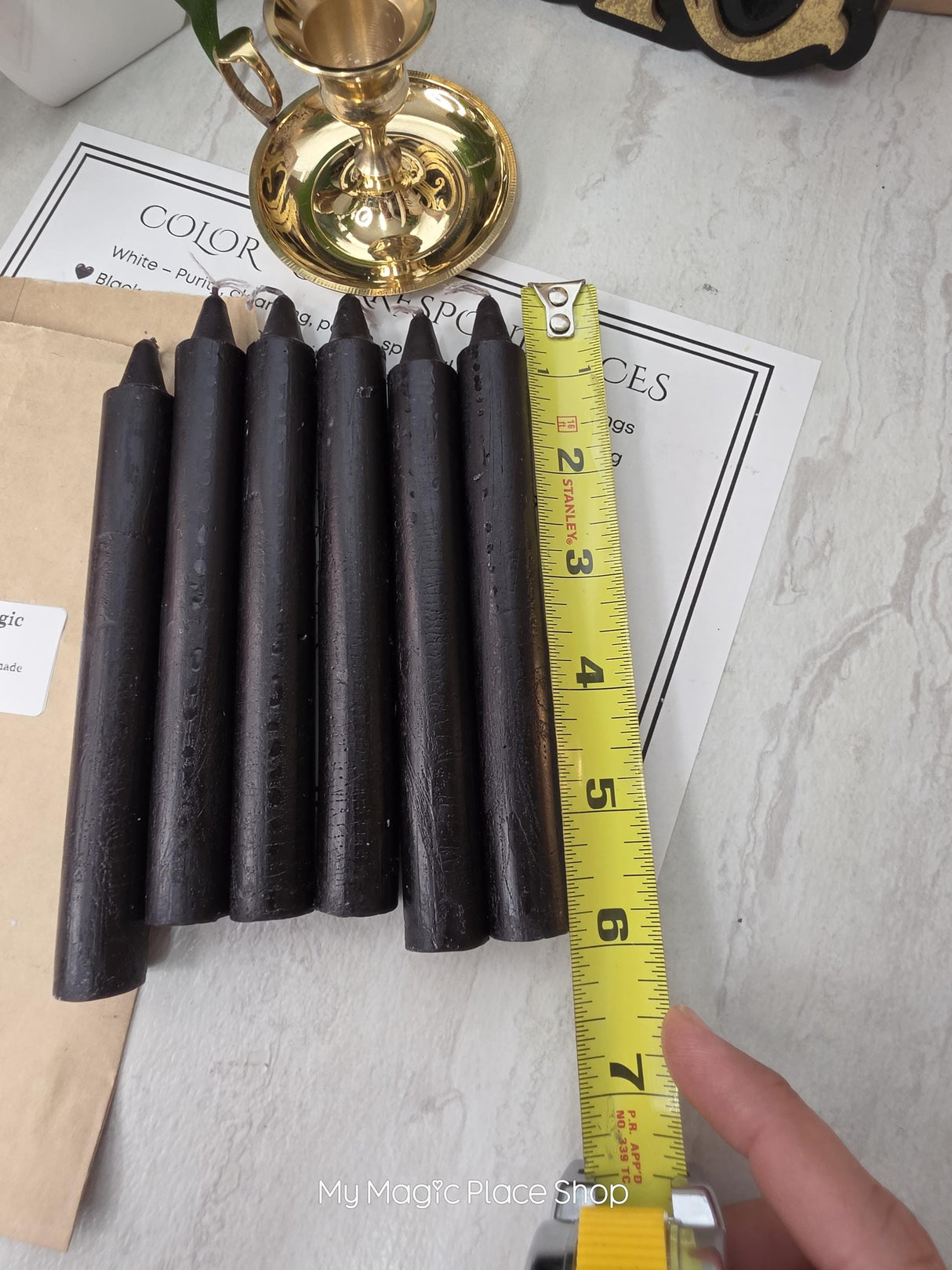 Black Colored Taper Candles Set with Candle Holder, Color Guide, Altar Decor, Meditation Gift