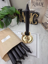 Black Colored Taper Candles Set with Candle Holder, Color Guide, Altar Decor, Meditation Gift