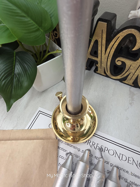 Silver Colored Taper Candles Set with Candle Holder, Color Guide, Altar Decor, Meditation Gift