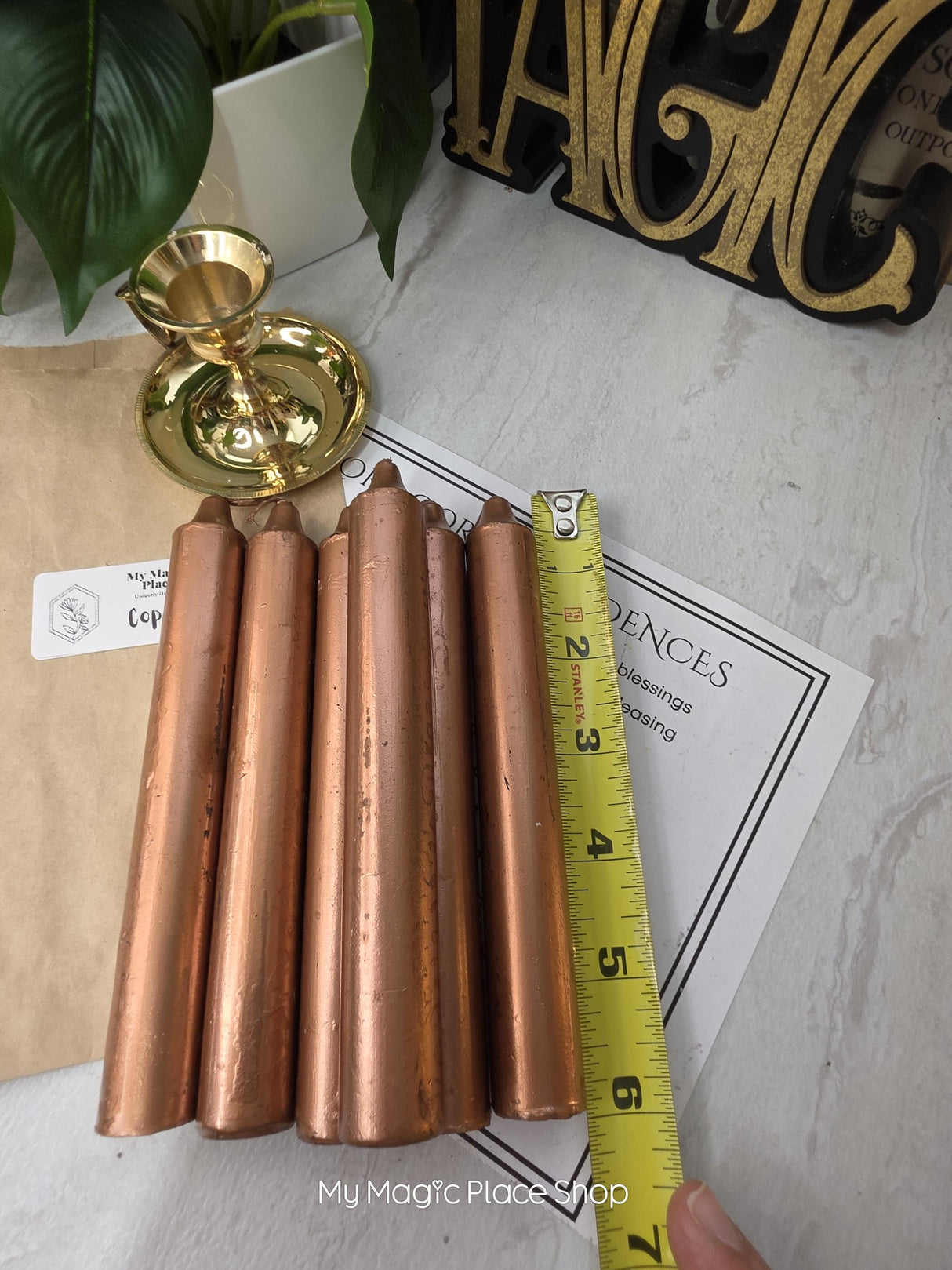 Copper Colored Taper Candles Set with Candle Holder, Color Guide, Altar Decor, Meditation Gift