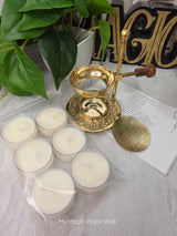 Adjustable Brass Candle Burner Kit | Includes 6 Handmade Soy Tea Lights & Instructions |Fragrance Set