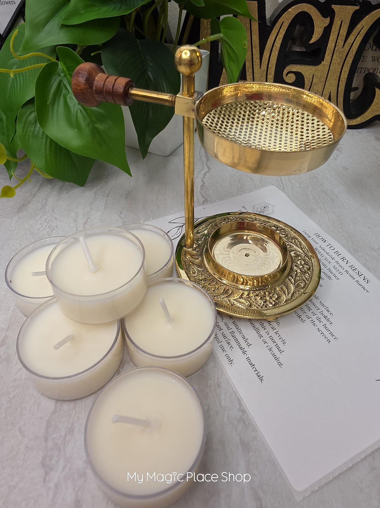 Adjustable Brass Candle Burner Kit | Includes 6 Handmade Soy Tea Lights & Instructions |Fragrance Set