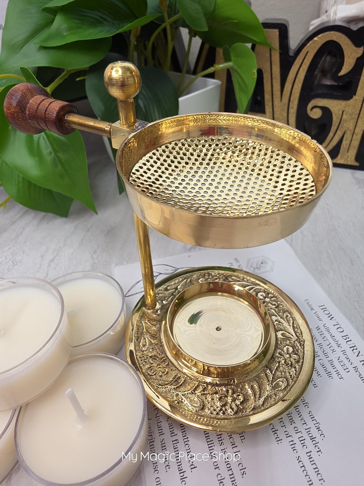Adjustable Brass Candle Burner Kit | Includes 6 Handmade Soy Tea Lights & Instructions |Fragrance Set