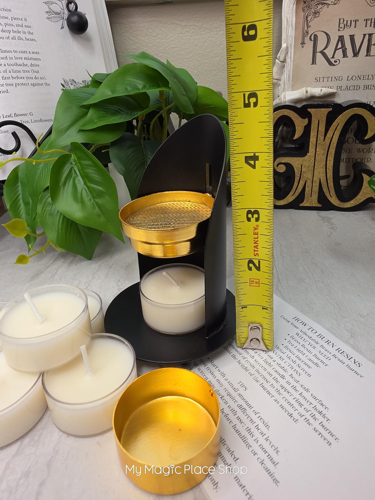Black Adjustable Brass Candle Burner Kit | Includes 6 Handmade Soy Tea Lights & Instructions Set